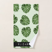 Feuilles de palme, Motif tropical, Votre nom (Serviette à main)