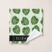 Feuilles de palme, Motif tropical, Votre nom (Gant de toilette)
