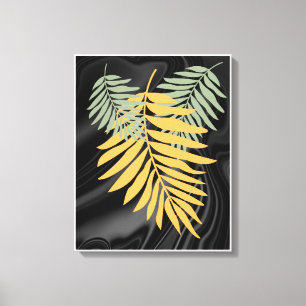 Feuilles de palme sur toile satinée noire