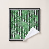 Feuilles de palme tropicales Motif de rayures blan (Gant de toilette)