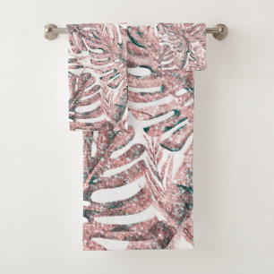 Feuilles de palmier tropicales pailletées or rose