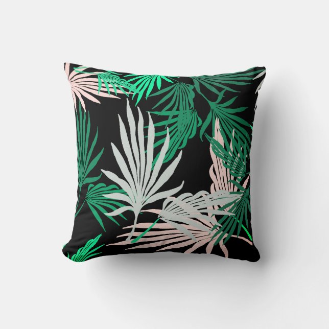 Feuilles de palmier vert Coussin de jet de nature (Recto)
