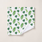 Feuilles de palmier vertes sur fond blanc (Gant de toilette)