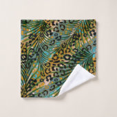 Feuilles de palmiers sur un arrière - plan léopard (Gant de toilette)