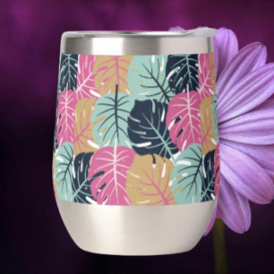 Feuilles de Palmiers Tropicaux en Rose et Bleu  