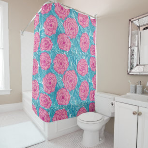 Feuilles de palmiers tropicaux et rideau de douche