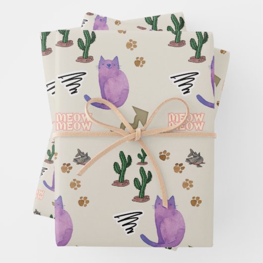 Feuilles de papier à envelopper Chat Poisson Cactu (En situation)