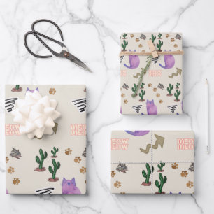 Feuilles de papier à envelopper Chat Poisson Cactu
