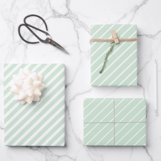 Feuilles de papier à envelopper Pastel Green Strip (Recto)
