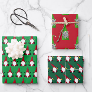 Feuilles de papier cadeau de gnome Santa mignon