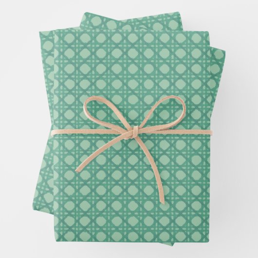 Feuilles de papier cadeau en rotin sarcelle (En situation)