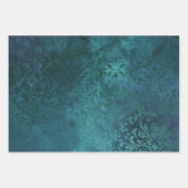 Feuilles de papier cadeau floral sarcelle et or (Devant 3)