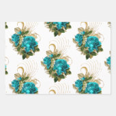 Feuilles de papier cadeau floral sarcelle et or (Devant)