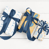 Feuilles de papier cadeau florales bleues et orang