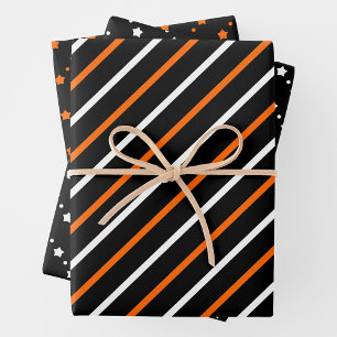 Feuilles de papier cadeau orange, noir et blanc
