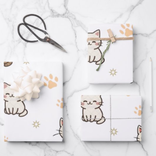 Feuilles de papier cadeau Patte de chat mignonne | (Recto)