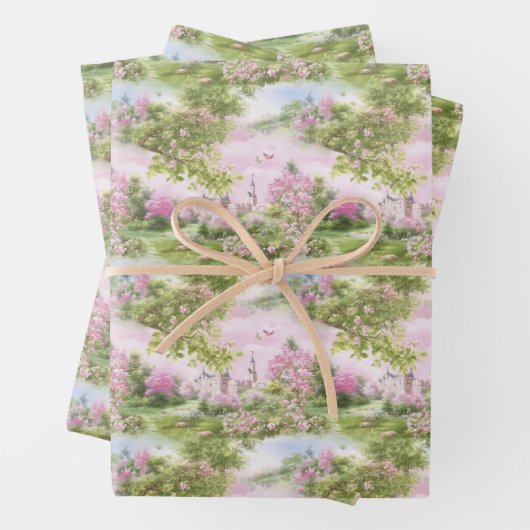 Feuilles de papier cadeau toile rose (En situation)