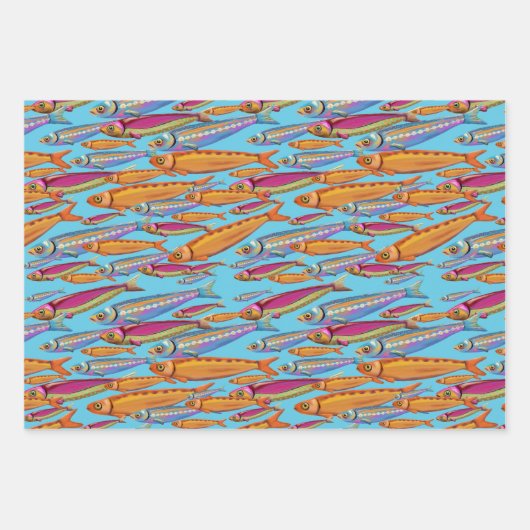 Feuilles de papier colorées enveloppant des poisso (Devant 3)