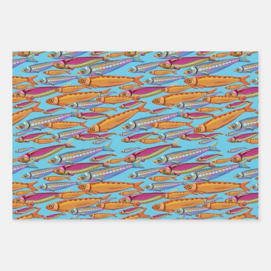 Feuilles de papier colorées enveloppant des poisso (Devant 2)