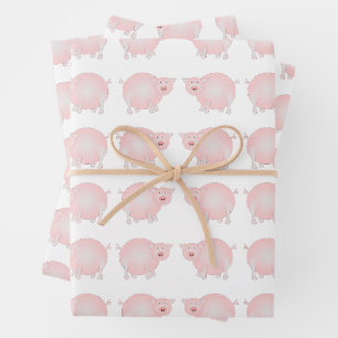 Feuilles de papier d'emballage Cochons Roses