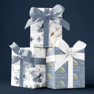 Feuilles de papier d'emballage floral aquarelle bl