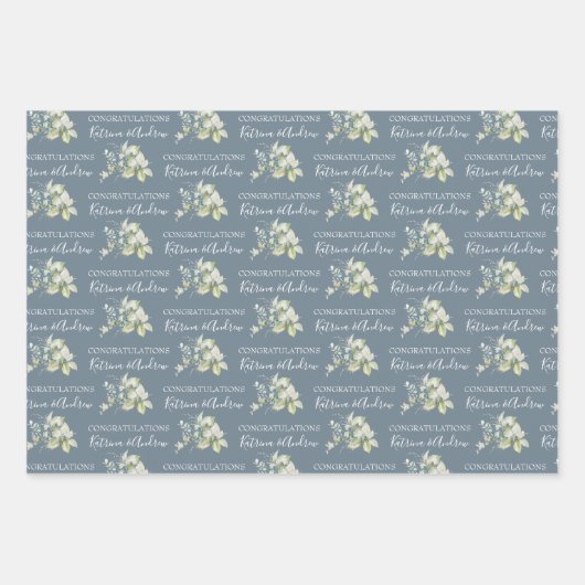 Feuilles de papier d'emballage floral aquarelle bl (Devant 3)