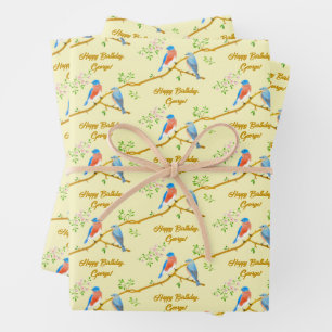 Feuilles de papier d'emballage Oiseaux bleus jaune