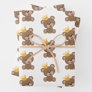 Feuilles de papier d'emballage Ourson avec couronn