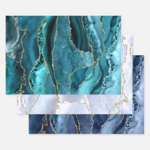 Feuilles de papier d'emballage turquoise bleu agat