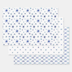 Feuilles de papier d'enrobage bleu soleil et arc-e