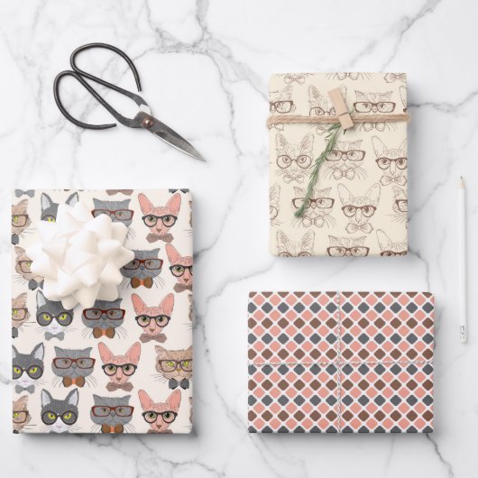 Feuilles de papier d'enveloppement de chats (Recto)