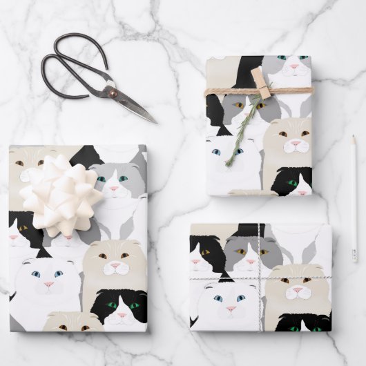 Feuilles de papier d'enveloppement de chats et de  (Recto)