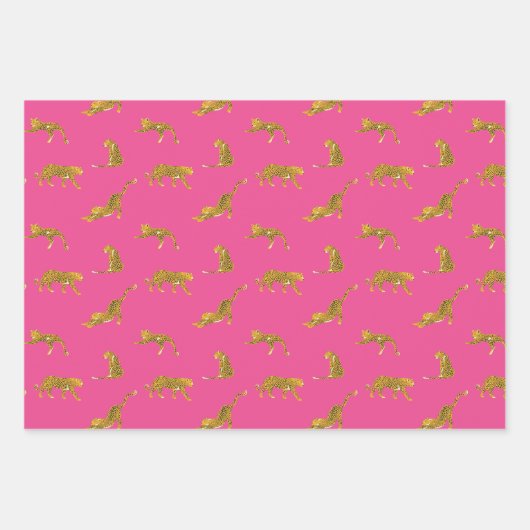Feuilles de papier Empreinte de léopard rose et or (Devant)