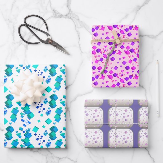 Feuilles de papier enveloppant Coeurs et cubes (Recto)