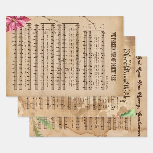 Feuilles de papier enveloppant de musique de Noël (Lot)