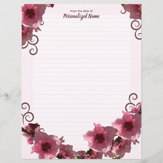 Feuilles de papier lin à fleurs de pêche (Devant)