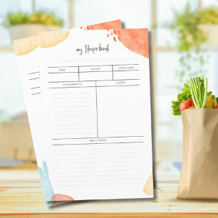 Feuilles de papier pour vos recettes de famille