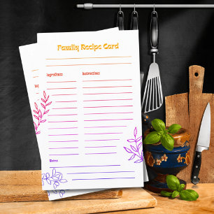 Feuilles de papier pour vos recettes familiales