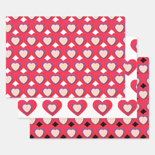 Feuilles de papier rouge violet de coeur Jeu de 3 (Lot)