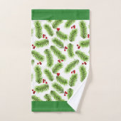 Feuilles de pin vert et baies Monogramme (Serviette à main)
