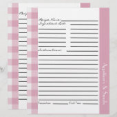 Feuilles de recette rose et blanche (Devant / Derrière)