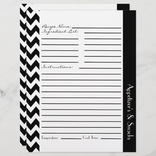 Feuilles de recettes rayées Chevron Zigzag - Blanc (Devant / Derrière)