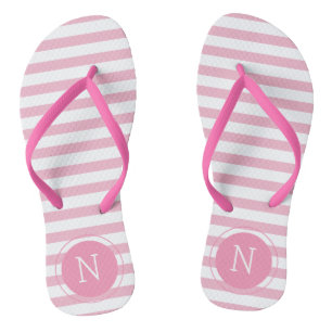 Feuilles de tongs monogrammes roses et blanches
