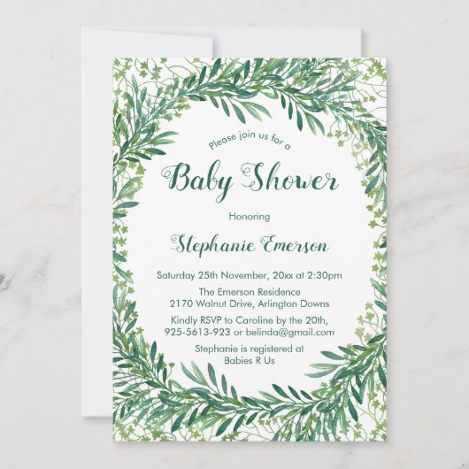 Feuilles de verdure Invitations de douche bébé (Devant)