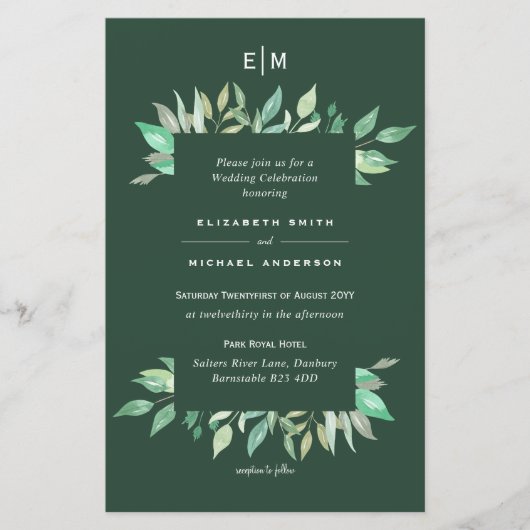 Feuilles de verdure Invitations de mariage budgéta (Devant)