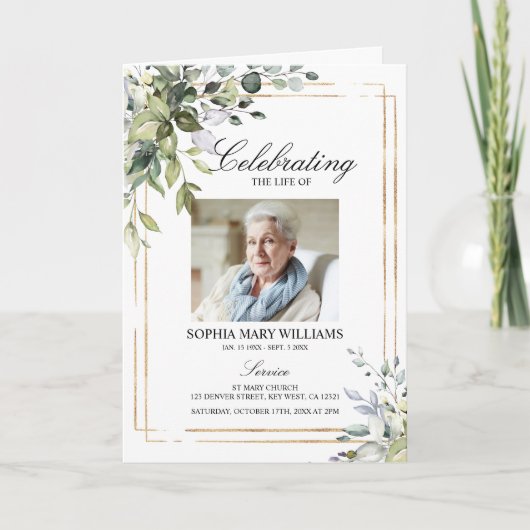 Feuilles de verdure Photo Mémorial Programmes funé (Devant)