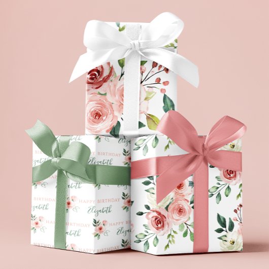 Feuilles d'emballage d'anniversaire Rose rose aqua