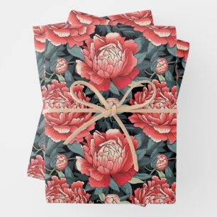 Feuilles d'emballage Fleurs de Pivoine Rouge & Sag