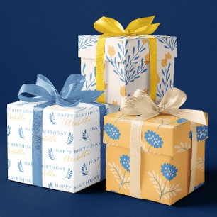 Feuilles d'emballage floral bleu et orange pour an