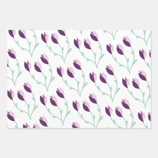 Feuilles d'emballage florales violettes et vertes (Devant)